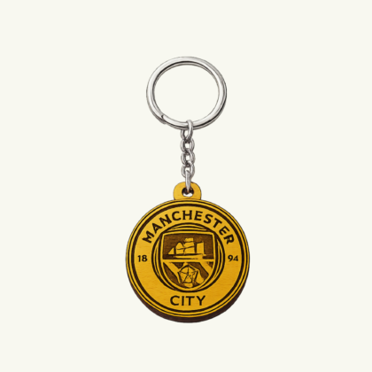 Manchester City Logo Engraved Wooden Keychain – Football Fan Key Ring | Premium Wooden Key Holder Gift