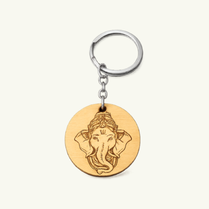 Ganesh Engraved Wooden Keychain | Laser Engraved Hindu Deity Design | Natural Wood Key Ring | Spiritual Gift