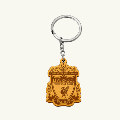 Liverpool Logo Engraved Wooden Keychain – Football Fan Key Ring | Premium Wooden Key Holder Gift