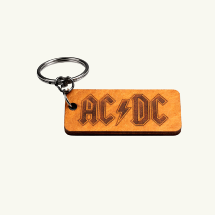 AC/DC Engraved Wooden Keychain | Laser Engraved Rock Band Logo | Natural Wood Key Ring | Music Fan Gift
