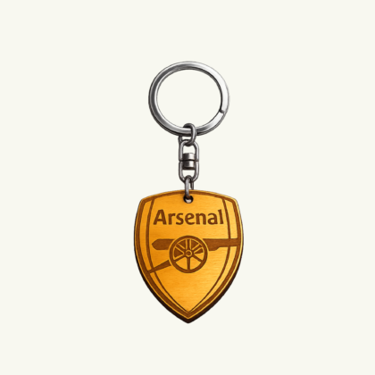 Arsenal Engraved Wooden Keychain | Laser Engraved Football Club Logo | Natural Wood Key Ring | Gift for Fans