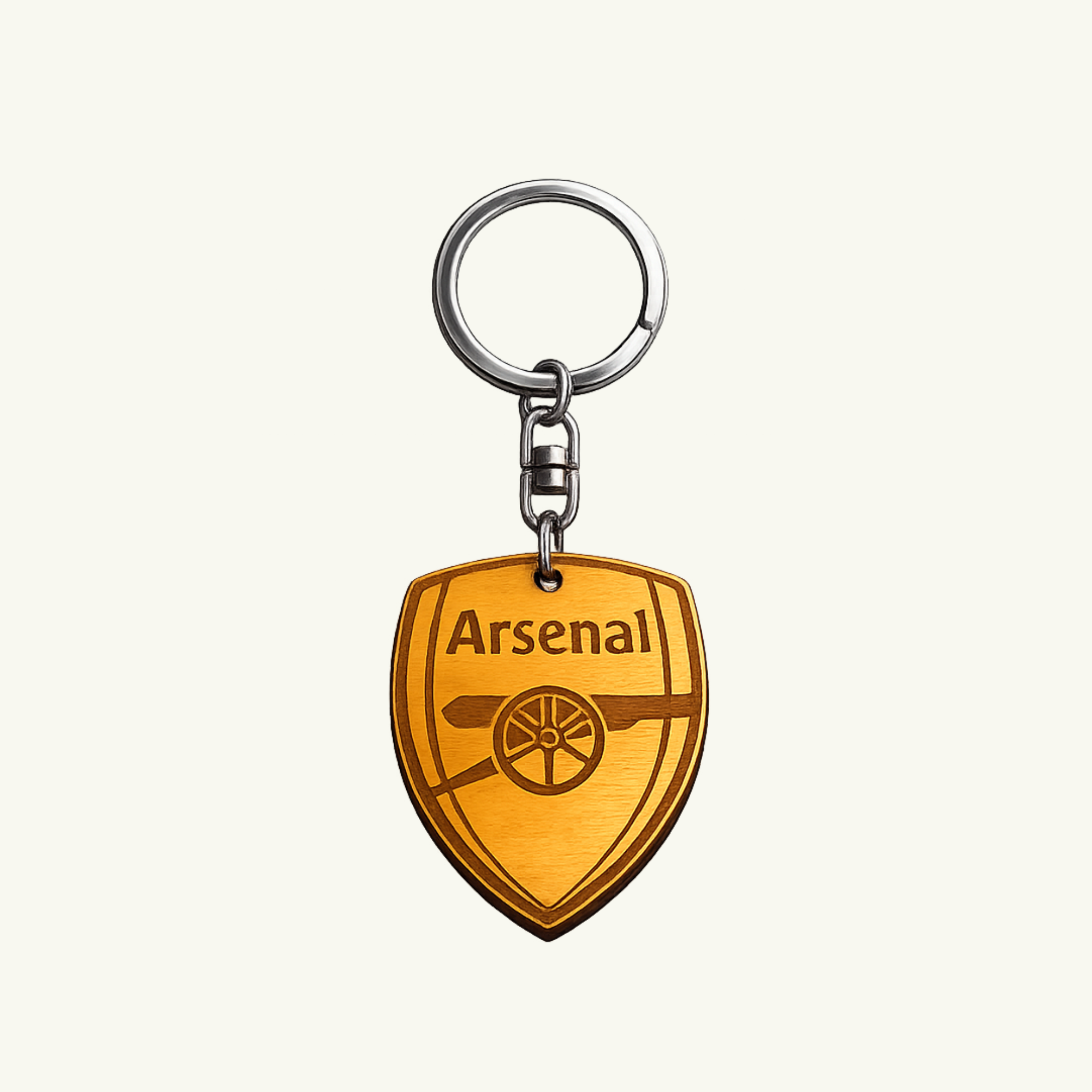 Arsenal Engraved Wooden Keychain | Laser Engraved Football Club Logo | Natural Wood Key Ring | Gift for Fans