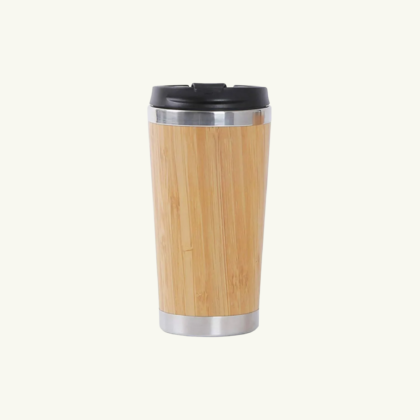 Bamboo Coffee Thermos 450ml – Stainless Steel Vacuum Insulated Flask | Eco Friendly Travel Mug | Hot & Cold Water Bottle